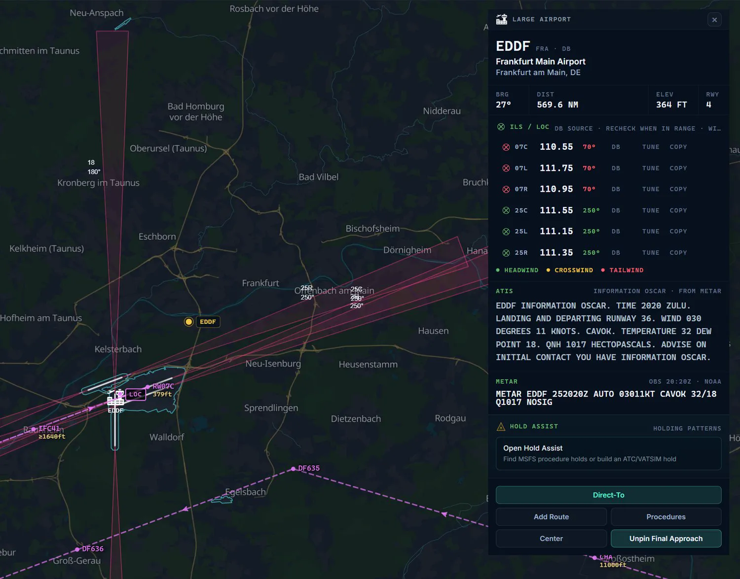 Procedure and approach context displayed on the 123flightMAP map